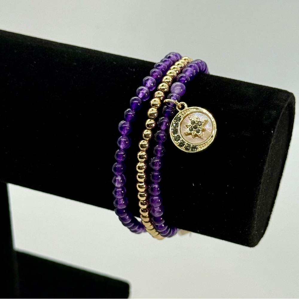 Spring Street Purple and Gold Bracelet‎ Set with Charm